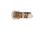 Leopard Print Italian Leather Collar With Swarovski Crystal Hardware