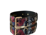 Luxury Pet Fashion Black Floral Lace Italian Leather Collar With Gold Classic Hardware