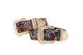 Load image into Gallery viewer, Luxury Pet Fashion Burgundy Floral Mosaic & Black Floral Mosaic Italian Leather With Silver Swarovski Crystal Hardware Collars