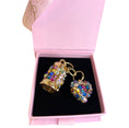 Load image into Gallery viewer, Set Of 2 Rainbow Color Swarovski Crystal Heart & Cylinder Matching Swarovski Charm