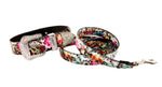 Floral, Scull, Snake Print Italian Leather/Swarovski Crystal Collar & Leash Set