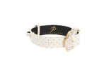 XL White and Gold Polka Dot Italian Leather/Swarovski Crystal Hardware Collar