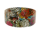 Olive Floral Mosaic Italian Leather 3” Wide Style Collar