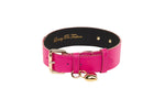 Fuchsia Pink Italian Leather Classic Collar With Puffy Heart Charm