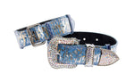 Light Blue/Dark Blue Silver Iridescent Snake Classic Collar & Swarovski Crystal Collar Set