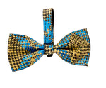 Blue, Yellow, Black Plaid Italian Leather Bowtie
