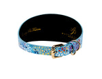 Blue Floral Mosaic Italian Leather 3” Wide Style Collar