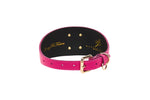 Fuchsia Pink Italian Leather 3” Wide Style Collar With Custom Large Gold Rivet