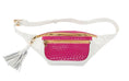 Load image into Gallery viewer, Pearl White Italian Leather/Fuchsia Pink Tilapia Fanny Pack by Allysa Payne Beverly Hills