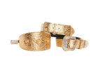 Gold Floral Italian Leather Collars. Set Of 3