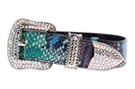 Green, Blue, Black, Red Embossed Snake Italian Leather Collar With Silver Swarovski Hardware