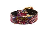 Luxury Pet Fashion Burgundy Floral Mosaic & Black Floral Mosaic Italian Leather With Silver Swarovski Crystal Hardware Collars