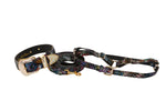 Floral/Lace Embossed Italian Leather Swarovski Crystal Hardware Collar, Leash, Harness Set