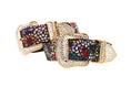 Load image into Gallery viewer, Luxury Pet Fashion Burgundy Floral Mosaic & Black Floral Mosaic Italian Leather With Silver Swarovski Crystal Hardware Collars