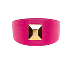 Fuchsia Pink Italian Leather 3 Wide Style Collar With Custom Large Gold Rivet