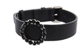 Load image into Gallery viewer, Black Italian Leather Collar with Authentic Crystal Ring/Reversible Classic Collar by Allysa Payne Beverly Hills