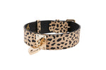 Champagne Gold Leopard Print Italian Leather Reversible Heart Locket/Classic Collar & Leash Set