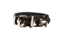 Load image into Gallery viewer, Brown, Black & White Hair On Hide Collar With Classic Gold Hardware