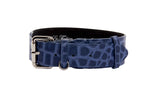 Blue Embossed Croc Italian Leather Collar With Silver Classic Hardware