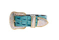 Load image into Gallery viewer, Turquoise Embossed Croc Italian Leather/Swarovski Crystal Hardware Collar by Allysa Payne Beverly Hills