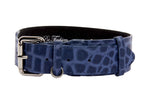 Blue Embossed Croc Italian Leather Collar With Silver Classic Hardware