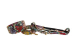 Olive Floral Mosaic Italian Leather 3 Wide Style Collar, Leash & Harness Set