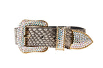 Grey/Bronze Snake Print Hair On Hide Italian Leather Collar With Swarovski Crystal Hardware