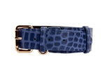 Blue Embossed Croc Italian Leather Collar With Gold Classic Hardware