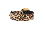 Leopard Print Italian Leather Collar With Swarovski Crystal Hardware Set Of 2