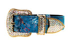 Blue Floral Mosaic Italian Leather/Swarovski Crystal Collar