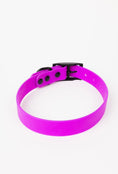 Load image into Gallery viewer, Electric fuchsia dog collar by The Modern Dog Company, weather and odor resistant, featuring a black buckle and adjustable ho