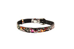 Floral, Scull, Snake Print Italian Leather Collar With Silver Oval Hardware