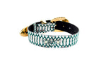 Green & Off White Embossed Python Print Italian Leather With Ornate Swarovski Crystal Hardware