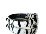 Luxury Pet Fashion Tiger Print Hair On Hide Italian Leather Collar With Swarovski Crystal Hardware
