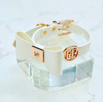 Leather Bow Collar - Snow Drop/ Rose Gold