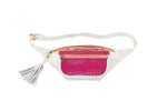 Pearl White Italian Leather/Fuchsia Pink Tilapia Fanny Pack