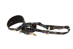 Floral/Lace Embossed Italian Leather 3” Wide Style Collar With Custom Swarovski Sunflower Rivets, Leash, Harness Set
