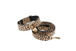 Champagne Gold Leopard Print Italian Leather Reversible Heart Locket/Classic Collar & Leash Set