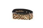 Leopard Print Italian Leather Collar With Gold Classic Hardware