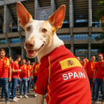 Load image into Gallery viewer, Parisian Pet 'Team Spain' Jersey for Dogs & Cats – Spain Flag-Inspired Pet Outfit, Soccer Fan Apparel for Dogs & Cats, Red and Yellow Stripes