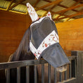 Load image into Gallery viewer, Deluxe mesh horse fly mask with ears and nose, featuring a floral design, designed for comfort and protection.