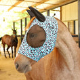 Load image into Gallery viewer, Southlake Paws Jeffers Expression Lycra Horse Fly Mask with Ears features a horse wearing a stylish, leopard print mask with