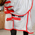 Load image into Gallery viewer, Jeffers Solaris Horse Fly Sheet with Detachable Neck in grey and red, featuring adjustable straps and a breathable design.