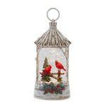 Kurt Adler 10.875-Inch Battery Operated USB LED Lighted Lantern with Cardinals and Spinning Glitter Water