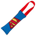 Load image into Gallery viewer, Dog Toy Squeaky Tug Toy - Superman Face + Shield Icon CLOSE-UP Blue Red - RED Webbing