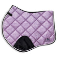 Load image into Gallery viewer, Lavender Saddle Pad by Southlake Paws featuring a quilted design with a glittery finish and black trim.