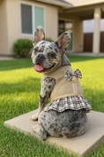 Load image into Gallery viewer, Parisian Pet ' Khaki Plaid' Harness Dress for Dogs & Cats – Fashionable and Comfortable Plaid Dog Harness Dress, Adjustable Fit