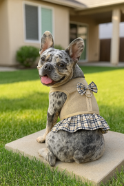 Parisian Pet ' Khaki Plaid' Harness Dress for Dogs & Cats – Fashionable and Comfortable Plaid Dog Harness Dress, Adjustable Fit