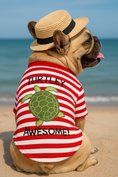 Load image into Gallery viewer, Parisian Pet 'Turtley Awesome' Dog Shirt – Fun Slogan Cotton Pet T-Shirt for Dogs & Cats, Red and White Stripes