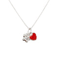 Load image into Gallery viewer, Silver Paw Heart Pendant Necklace featuring a paw print charm and a red heart charm on a delicate chain.